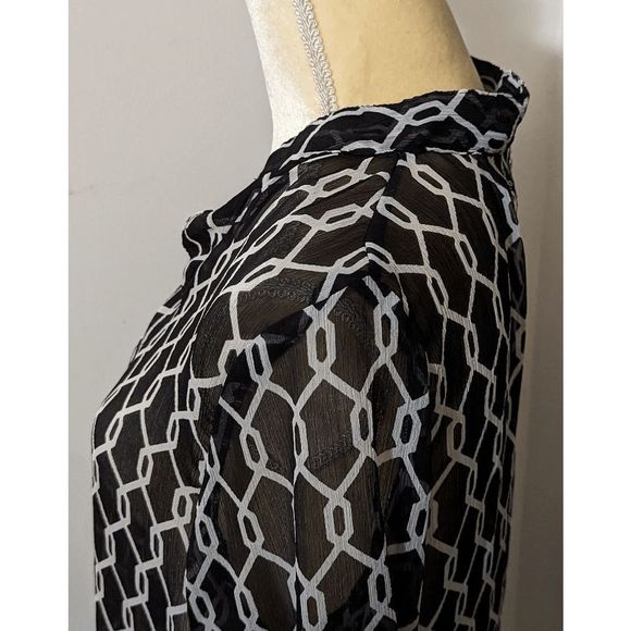 Vintage Just Bee black sheet blouse L 3/4 sleeves 100% polyester - Picture 3 of 7